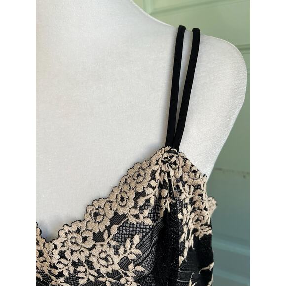 Wacoal Black & Champagne Lace Slip Dress – XL – Floral Mesh Lingerie - Picture 4 of 5